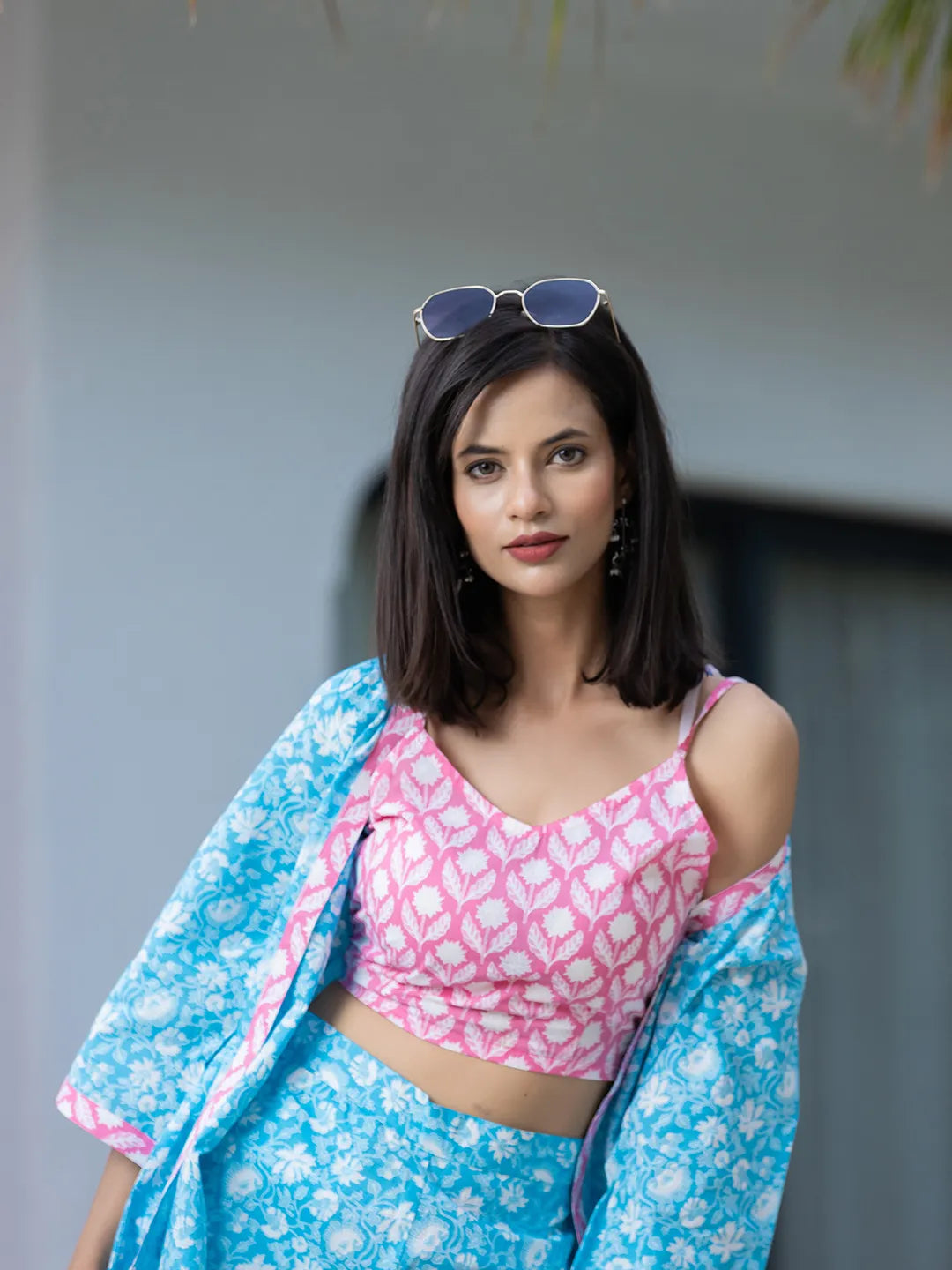 Yufta Pink & Blue Co Ord Set Add Jacket