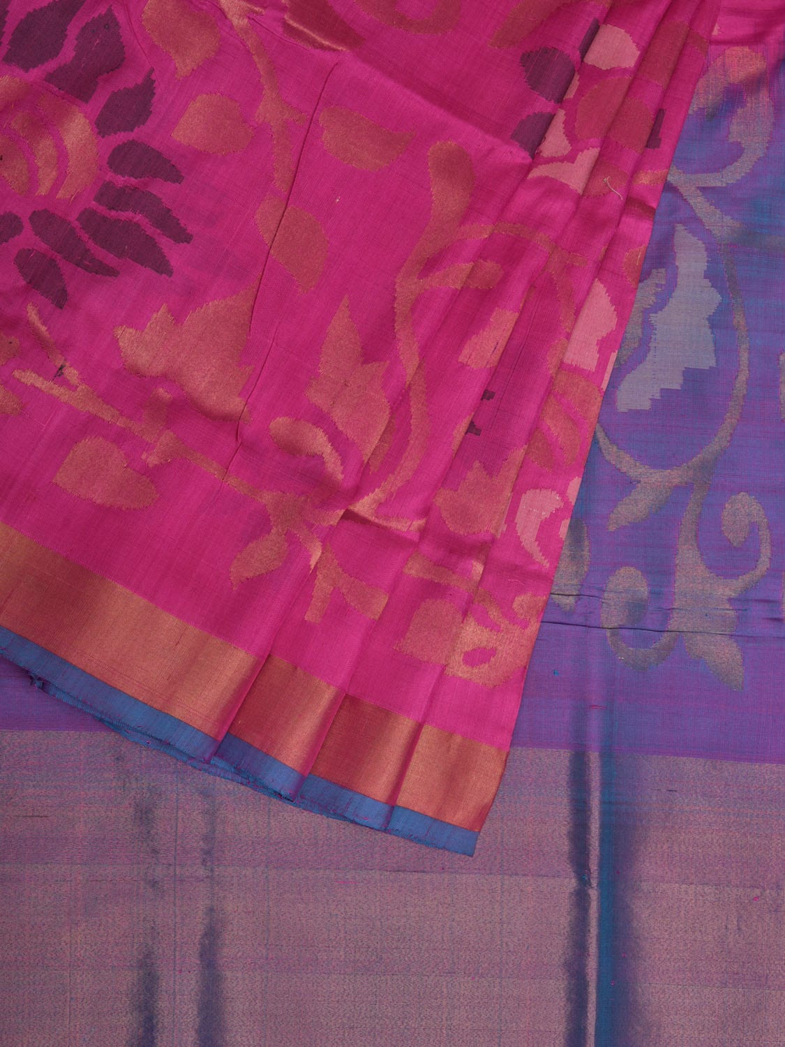 Pink and Lavender Uppada Silk Handloom Saree with All Over Design - Global Threads - Distacart