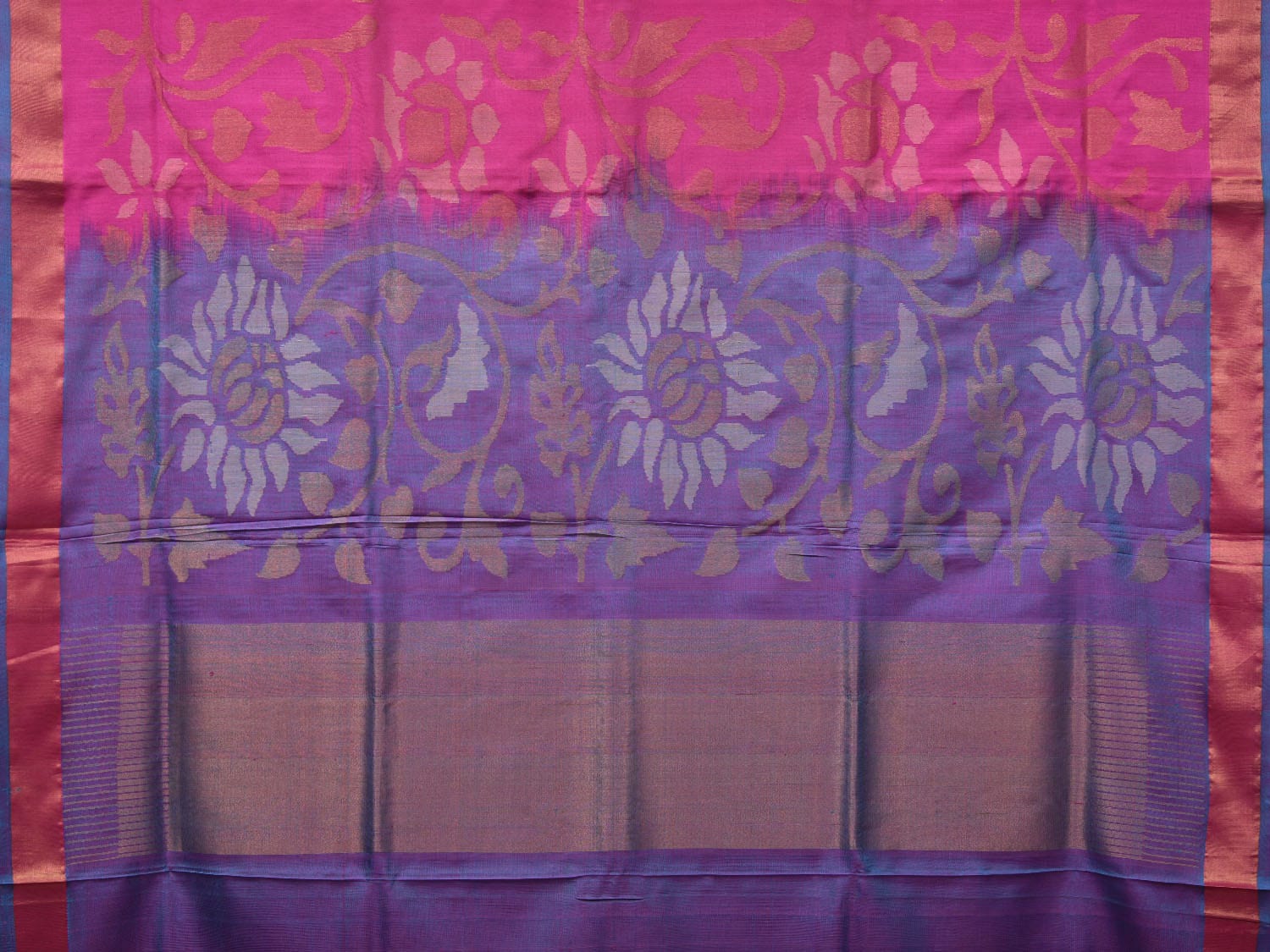 Pink and Lavender Uppada Silk Handloom Saree with All Over Design - Global Threads - Distacart