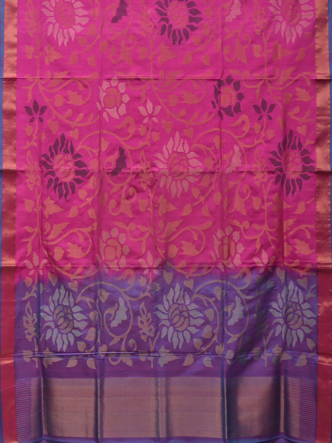 Pink and Lavender Uppada Silk Handloom Saree with All Over Design - Global Threads - Distacart
