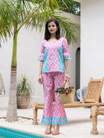 Thumbnail for Yufta Pink & Sky Blue Colour Blocking Co Ord Set
