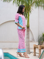 Thumbnail for Yufta Pink & Sky Blue Colour Blocking Co Ord Set