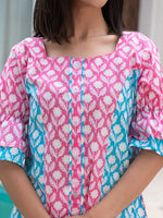Thumbnail for Yufta Pink & Sky Blue Colour Blocking Co Ord Set
