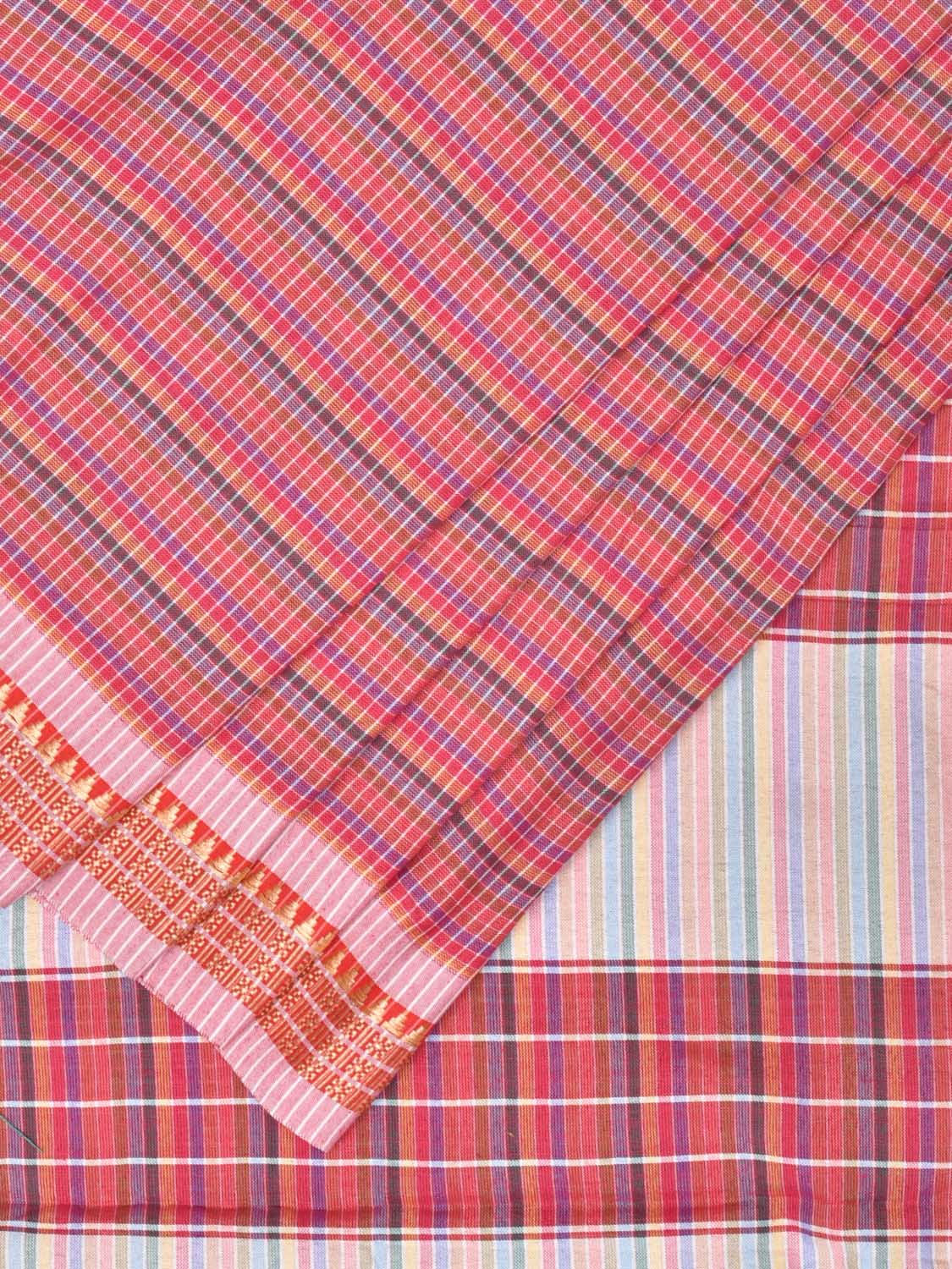 Pink Bamboo Cotton Plain Saree with Checks Design No Blouse - Global Threads - Distacart