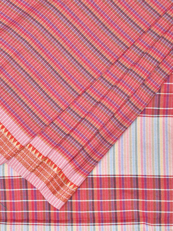 Pink Bamboo Cotton Plain Saree with Checks Design No Blouse - Global Threads - Distacart