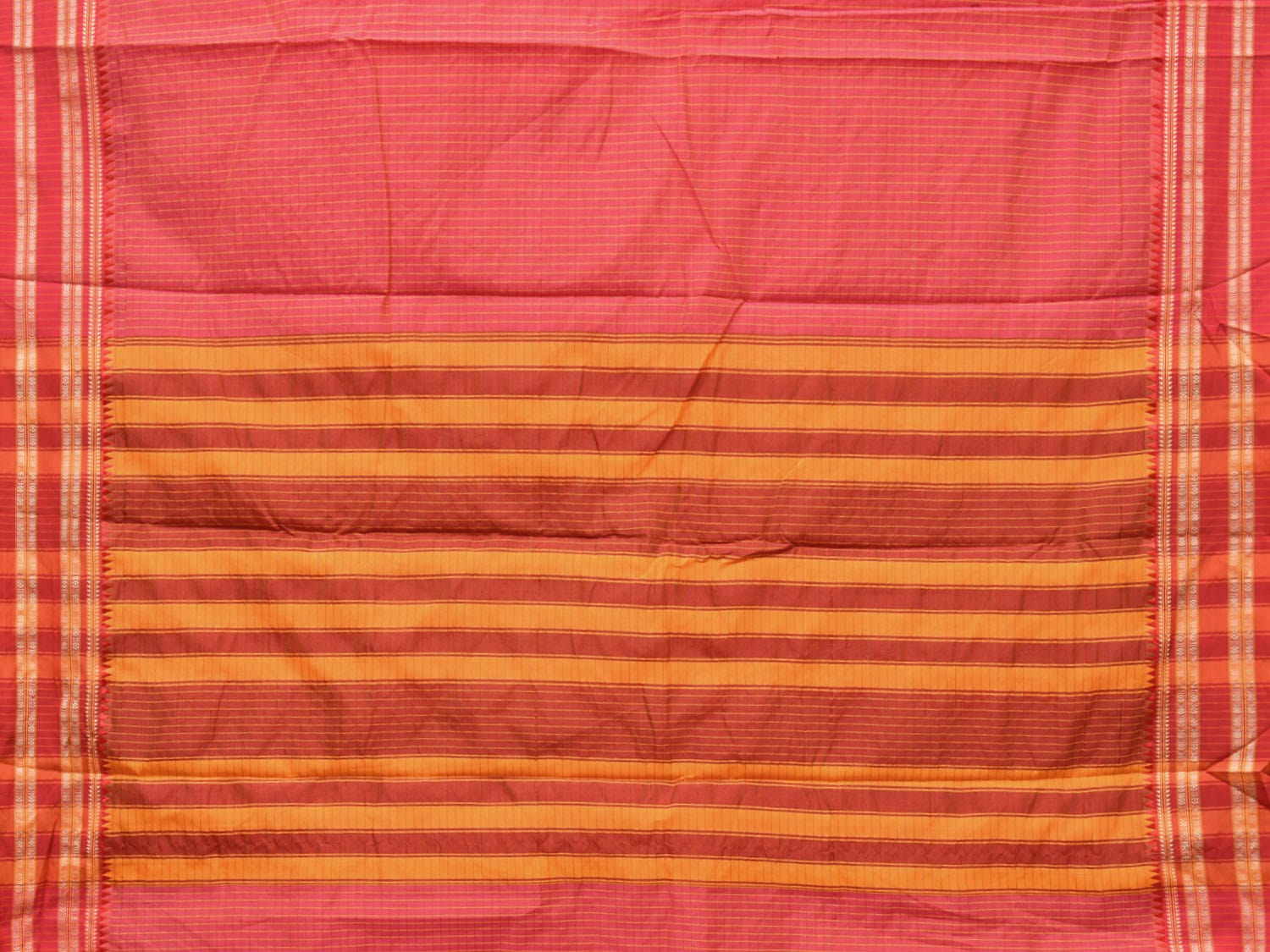 Pink Bamboo Cotton Saree with Checks Design No Blouse - Global Threads - Distacart