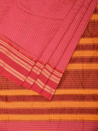 Thumbnail for Pink Bamboo Cotton Saree with Checks Design No Blouse - Global Threads - Distacart