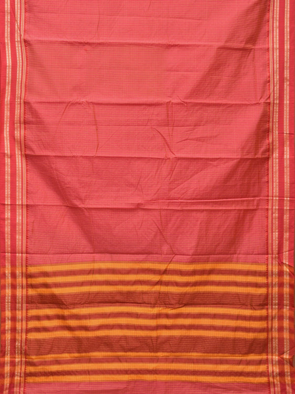 Pink Bamboo Cotton Saree with Checks Design No Blouse - Global Threads - Distacart