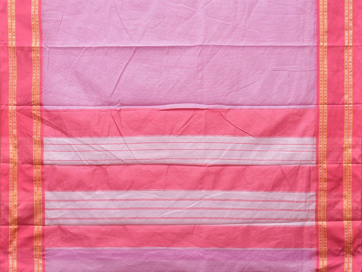 Pink Bamboo Cotton Saree with Small Checks Design No Blouse - Global Threads - Distacart