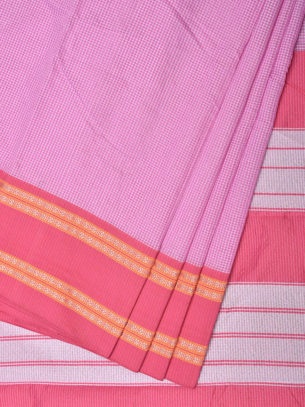 Pink Bamboo Cotton Saree with Small Checks Design No Blouse - Global Threads - Distacart