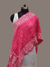 Thumbnail for Pink Bandhani Silk Stole with Embroidary Work Design - Global Threads - Distacart