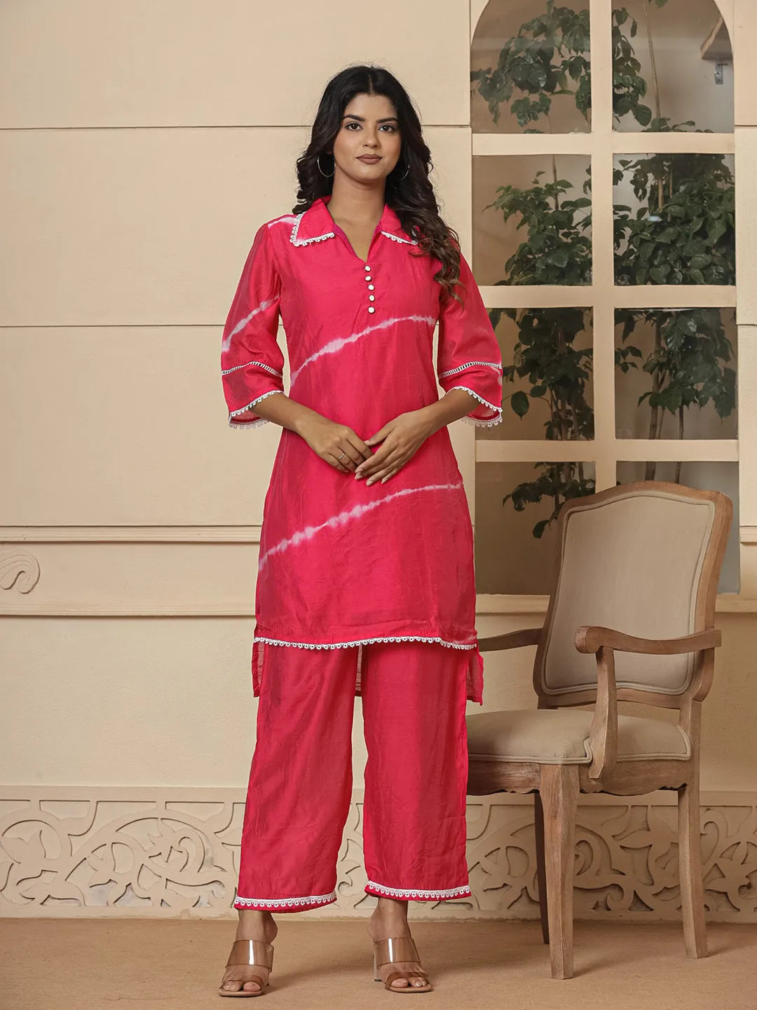 Yufta Pink Chanderi Silk Tie Dye Co-Ord Set - Distacart