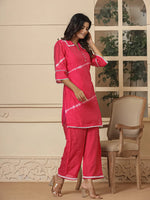 Thumbnail for Yufta Pink Chanderi Silk Tie Dye Co-Ord Set