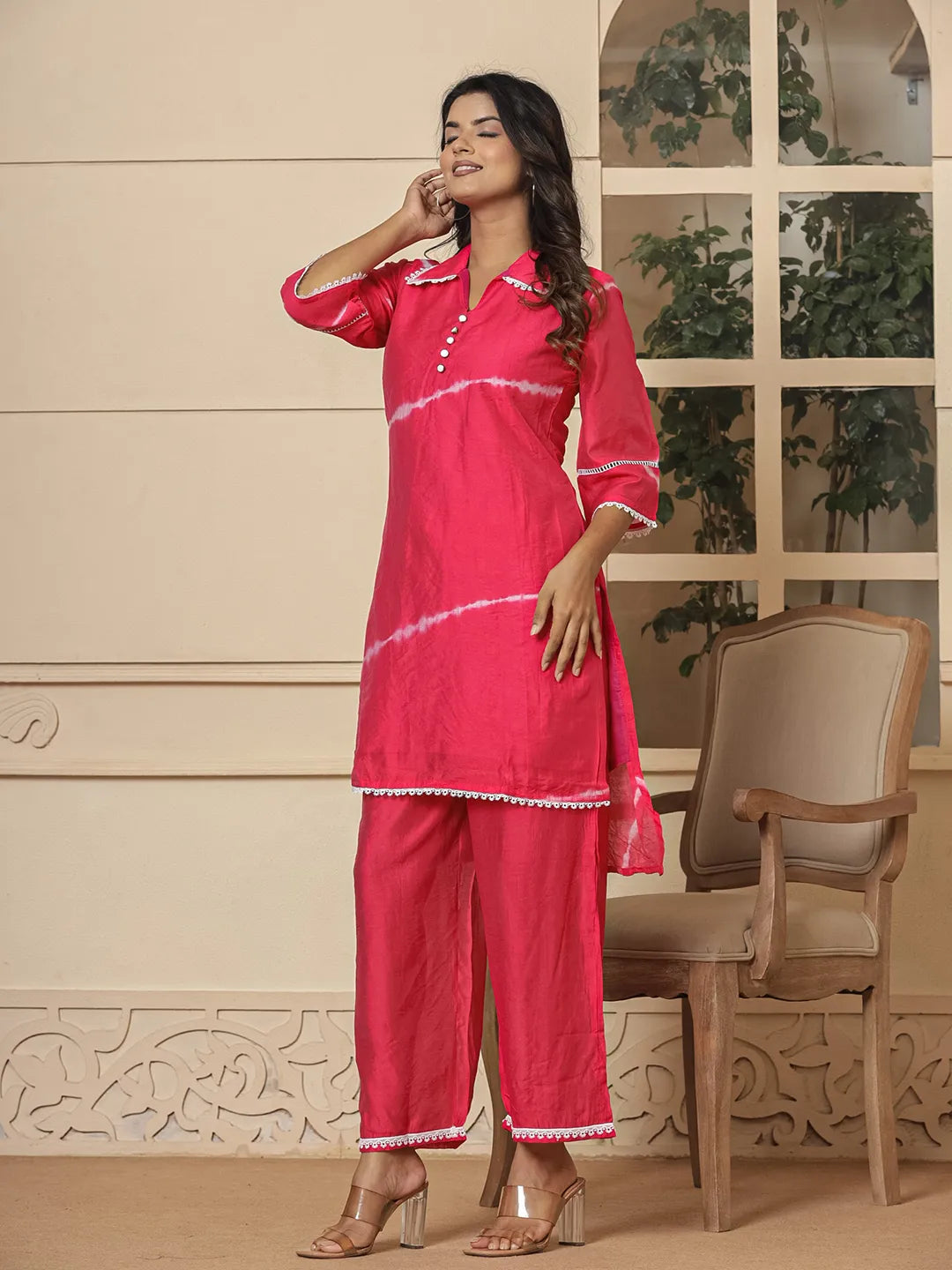 Yufta Pink Chanderi Silk Tie Dye Co-Ord Set