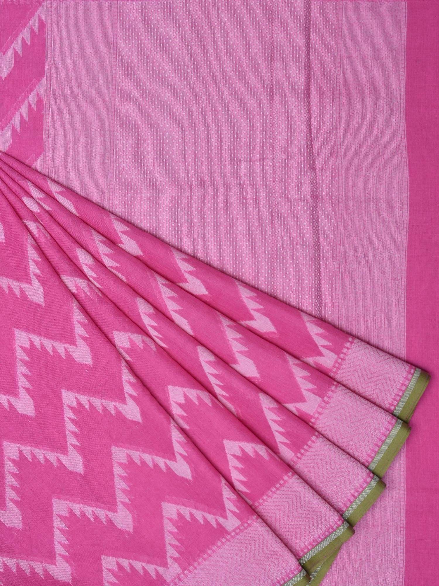 Pink Cotton Cut Work Handloom Saree with Zig-Zag Design - Global Threads - Distacart