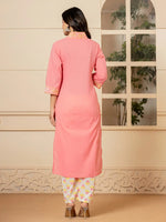 Thumbnail for Yufta Pink Cotton Embroidered Kurta Dupatta Set - Distacart