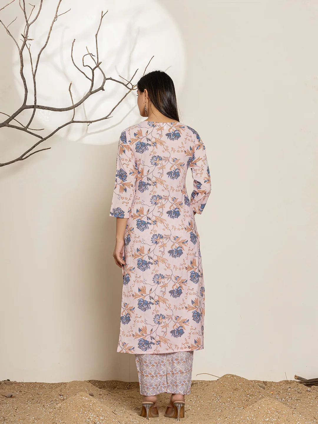 Yufta Pink Cotton Floral Print Kurta Dupatta Set - Distacart
