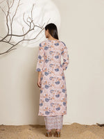 Thumbnail for Yufta Pink Cotton Floral Print Kurta Dupatta Set - Distacart