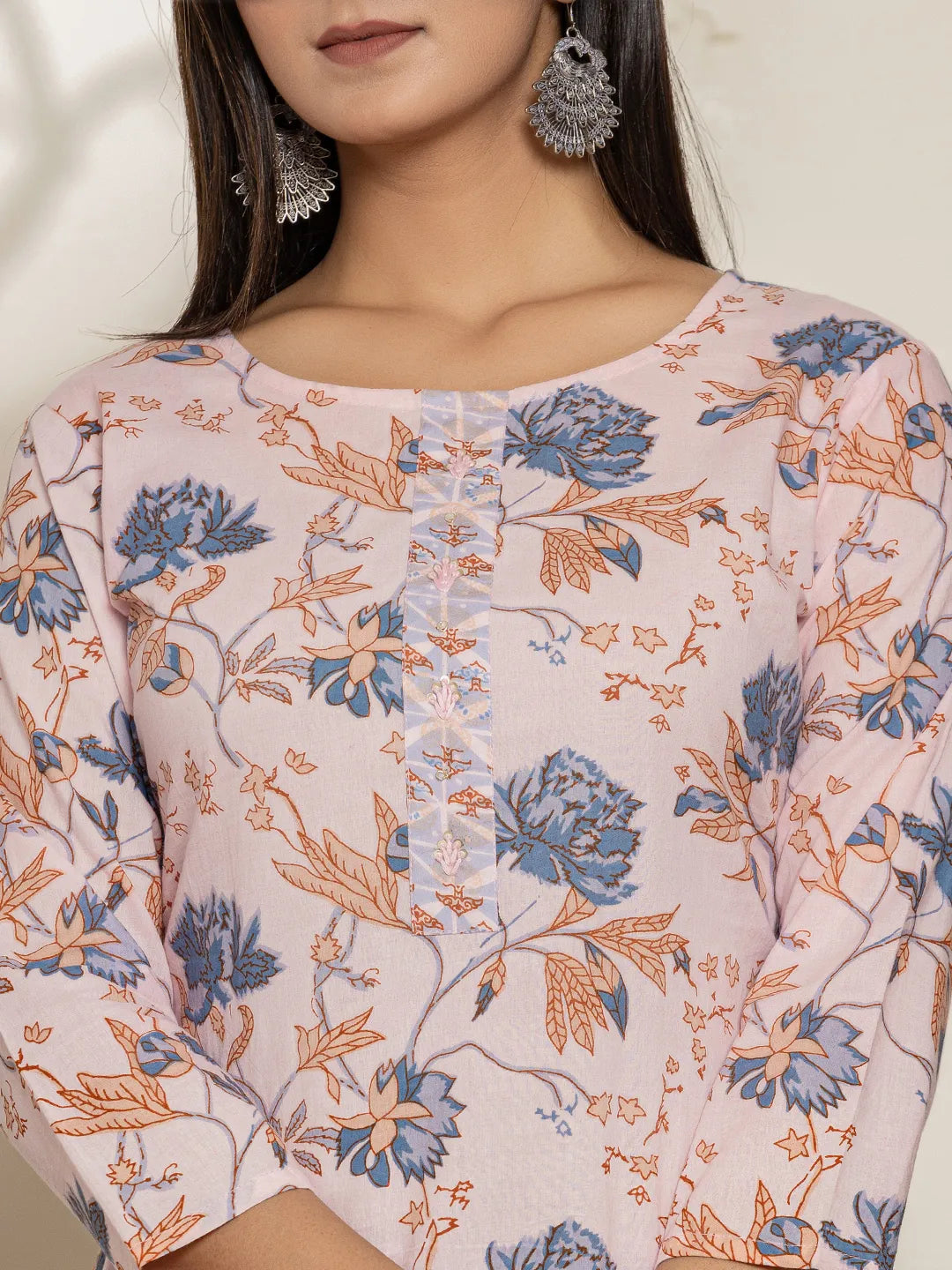 Yufta Pink Cotton Floral Print Kurta Dupatta Set - Distacart