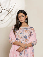 Thumbnail for Yufta Pink Cotton Floral Print Kurta Dupatta Set - Distacart