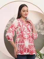 Thumbnail for Yufta Pink Cotton Peplum Top