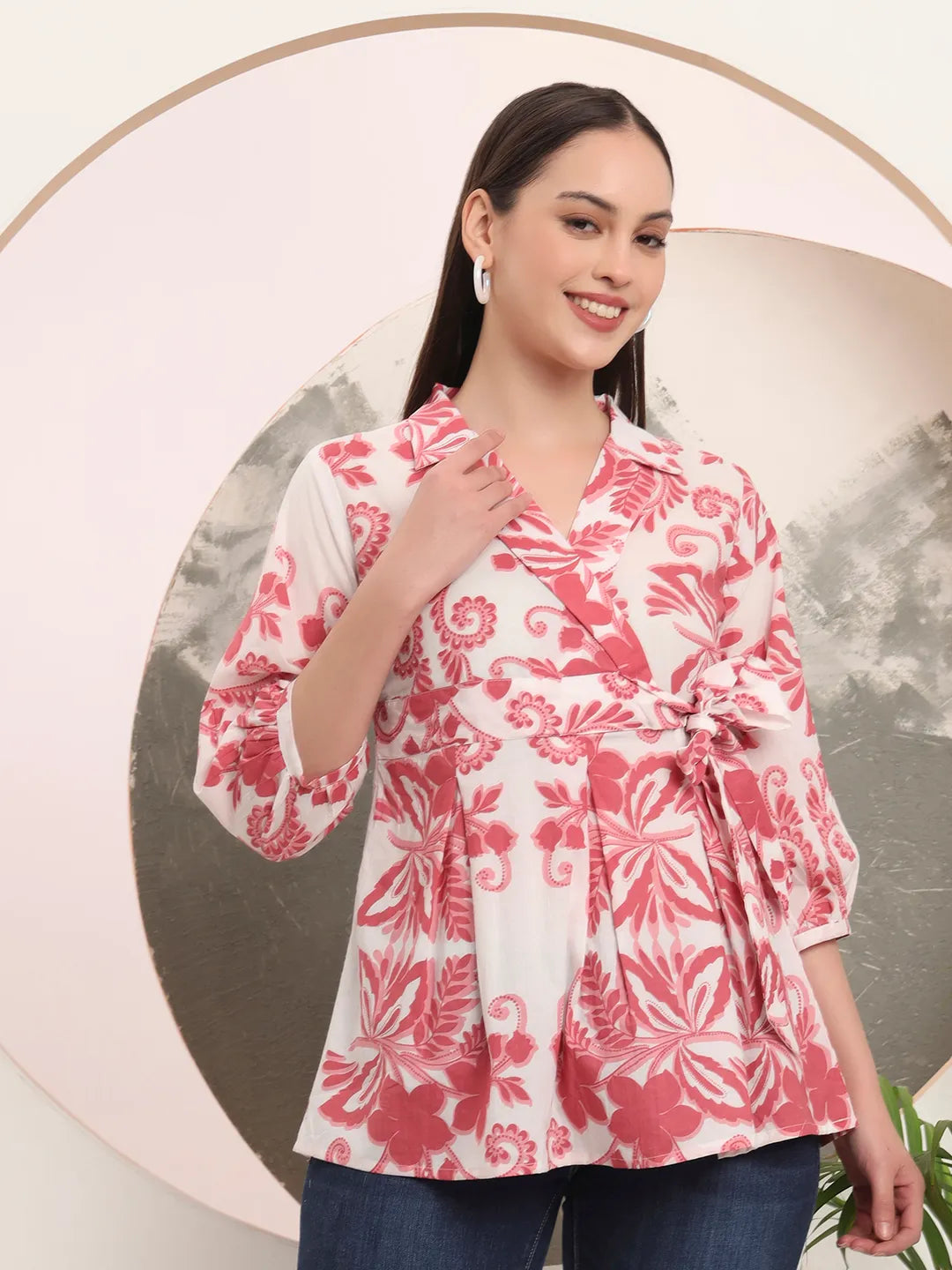 Yufta Pink Cotton Peplum Top - Distacart