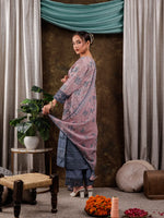 Thumbnail for Yufta Pink Cotton Schiffli Floral Print Kurta Dupatta Set With Lace Detailing