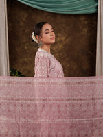 Thumbnail for Yufta Pink Cotton Schiffli Kurta Dupatta Set With Lace Detailing