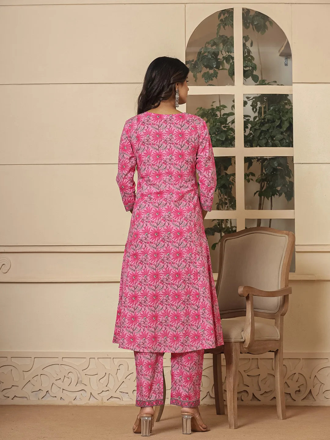 Yufta Pink Cotton Sequins_Work Kurta Dupatta Set