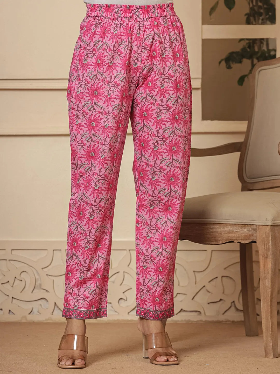 Yufta Pink Cotton Sequins_Work Kurta Dupatta Set