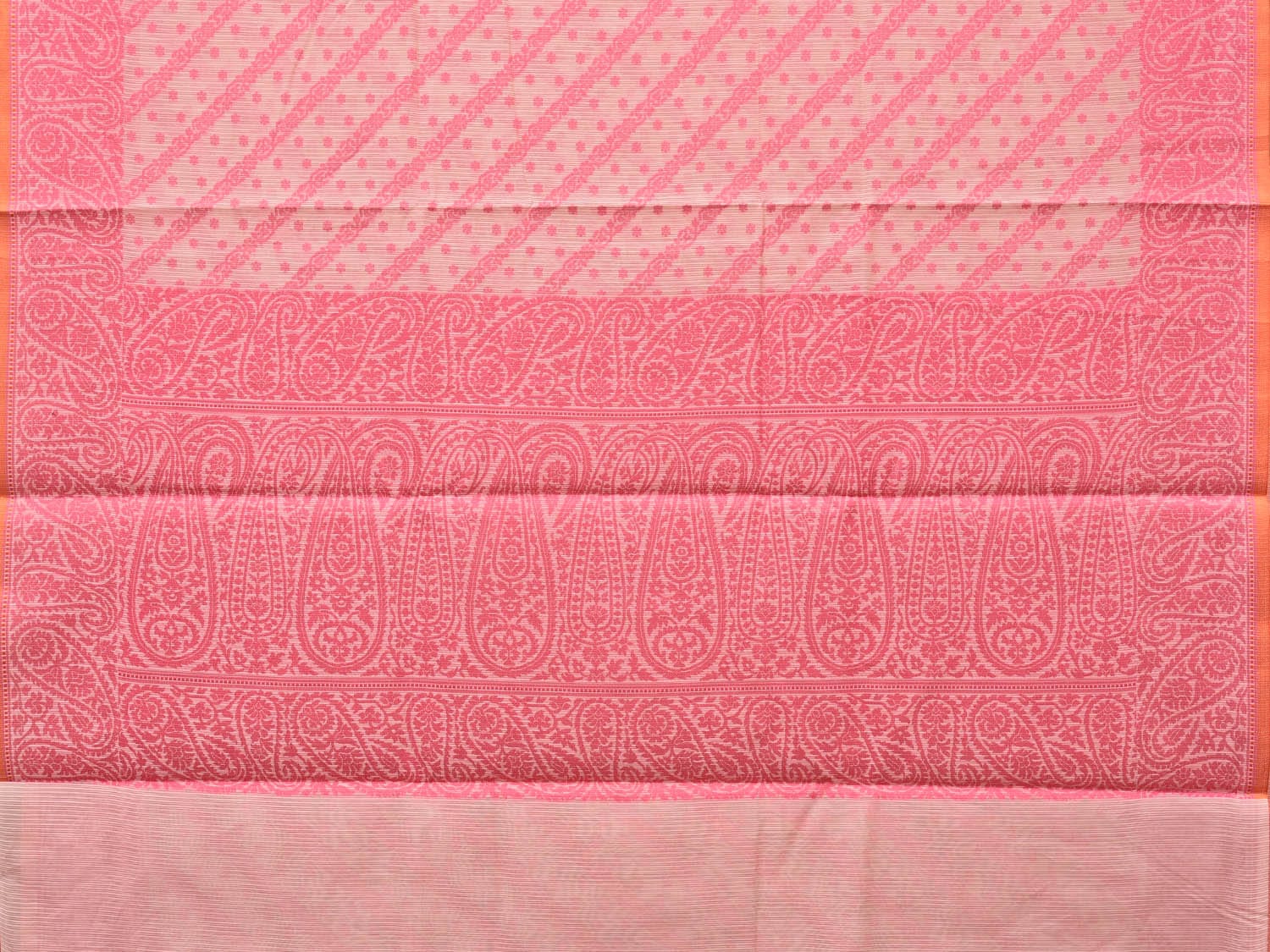Pink Cut Work Sico Cotton Saree with Diagonal and Mango Border Design - Global Threads - Distacart