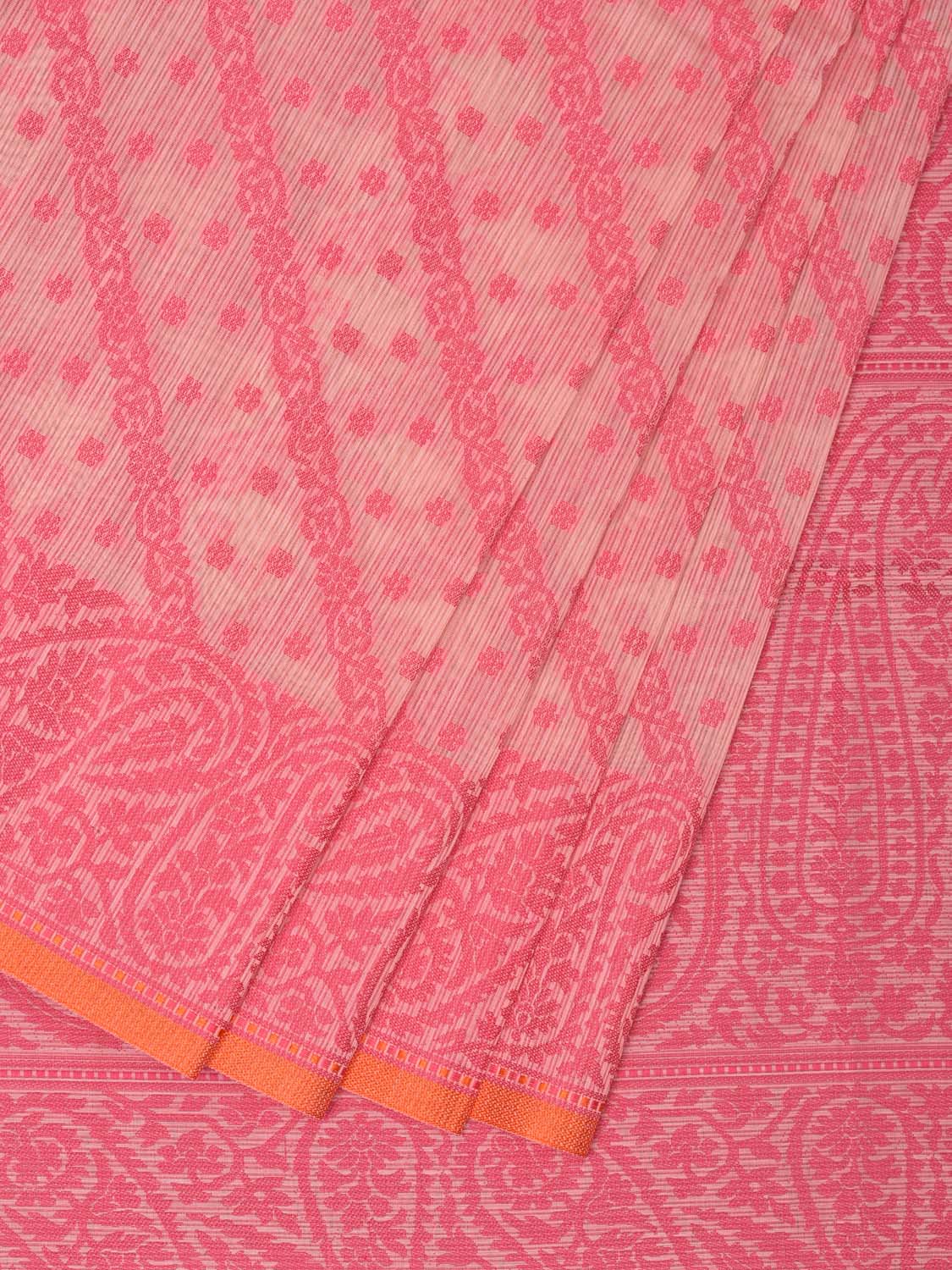 Pink Cut Work Sico Cotton Saree with Diagonal and Mango Border Design - Global Threads - Distacart