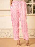 Thumbnail for Yufta Pink Embroidered Pure Cotton Anarkali Kurta Trouser With Dupatta Set