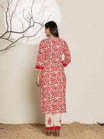 Thumbnail for Yufta Pink Embroidered Thread Work Pure Cotton Kurta Trousers & Dupatta