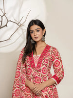 Thumbnail for Yufta Pink Embroidered Thread Work Pure Cotton Kurta Trousers & Dupatta