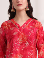 Thumbnail for Yufta Pink Ethnic Motifs Lace Work Anarkali Kurta And Trouser With Dupatta Set