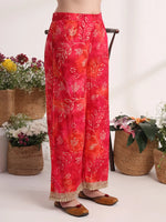 Thumbnail for Yufta Pink Ethnic Motifs Lace Work Anarkali Kurta And Trouser With Dupatta Set