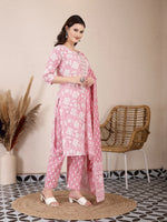Thumbnail for Yufta Pink Ethnic Motifs Print Straight Kurta Trouser Dupatta Set