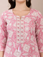 Thumbnail for Yufta Pink Ethnic Motifs Print Straight Kurta Trouser Dupatta Set