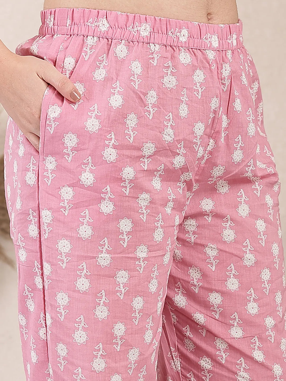 Yufta Pink Ethnic Motifs Print Straight Kurta Trouser Dupatta Set