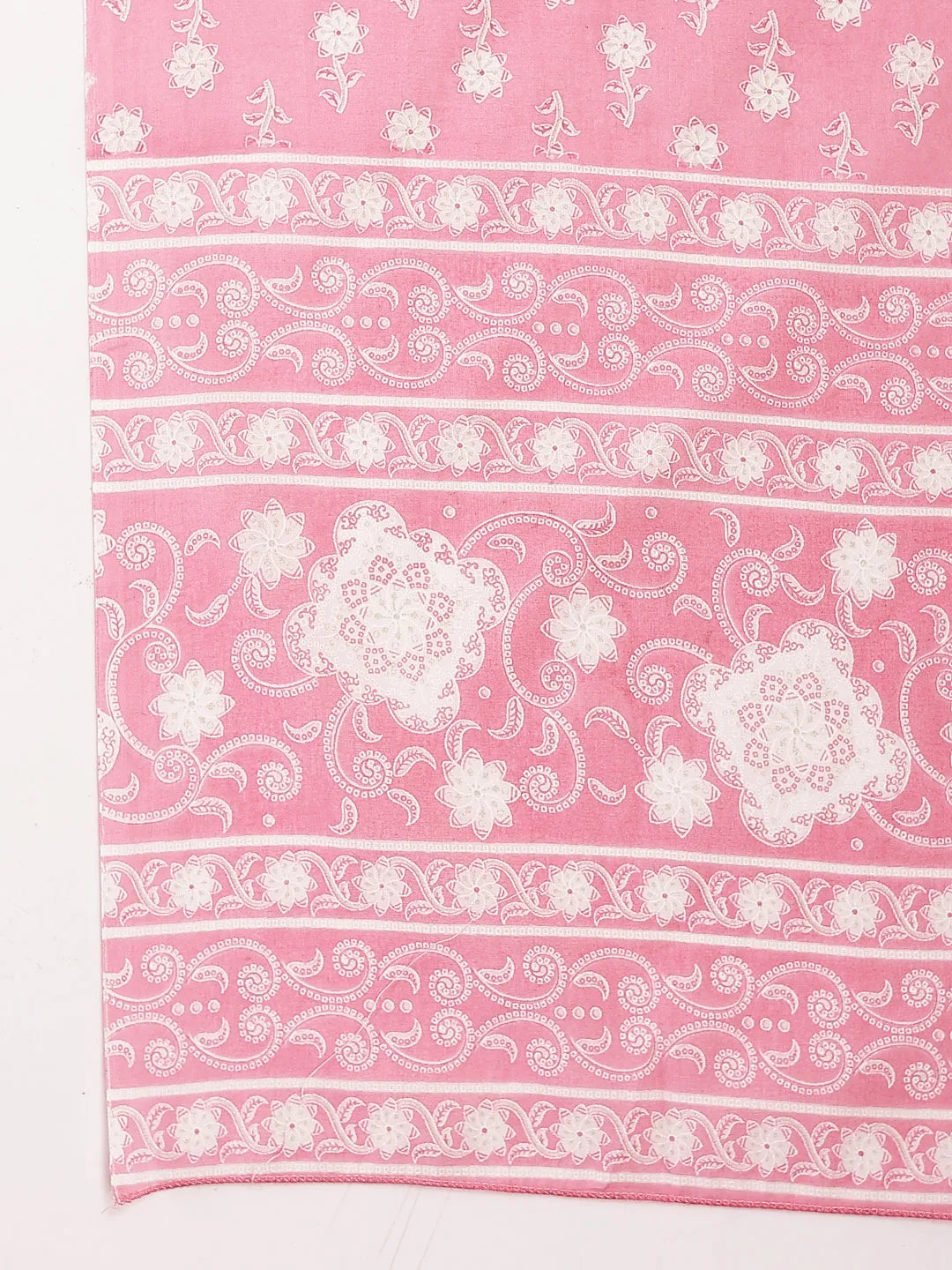Yufta Pink Ethnic Motifs Print Straight Kurta Trouser Dupatta Set