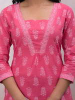 Thumbnail for Yufta Pink Floral Cotton A-Line Suit Set