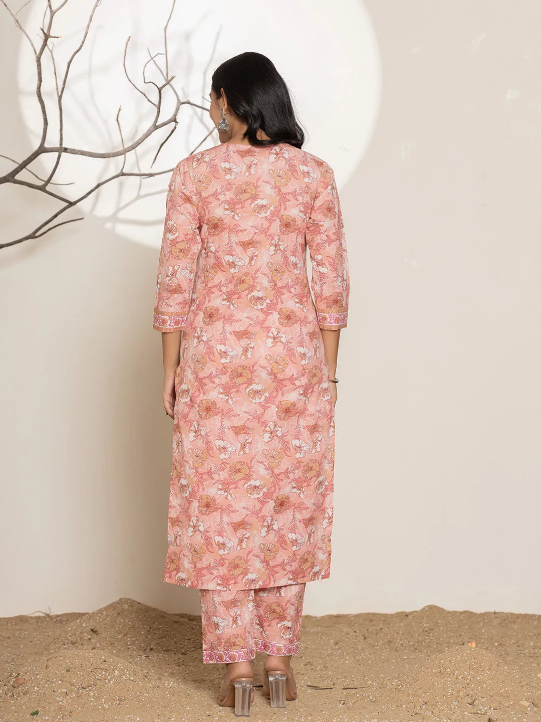 Yufta Pink Floral Print Cotton Straight Kurta Dupatta Set - Distacart