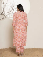 Thumbnail for Yufta Pink Floral Print Cotton Straight Kurta Dupatta Set - Distacart