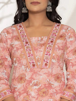 Thumbnail for Yufta Pink Floral Print Cotton Straight Kurta Dupatta Set - Distacart