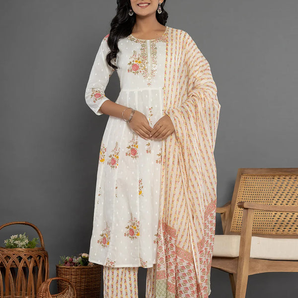 Yufta Pink Gota_Patti Cotton Anarkali Kurta Dupatta Pant Set - Distacart