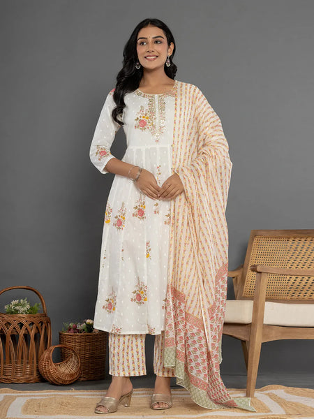 Yufta Pink Gota_Patti Cotton Anarkali Kurta Dupatta Pant Set