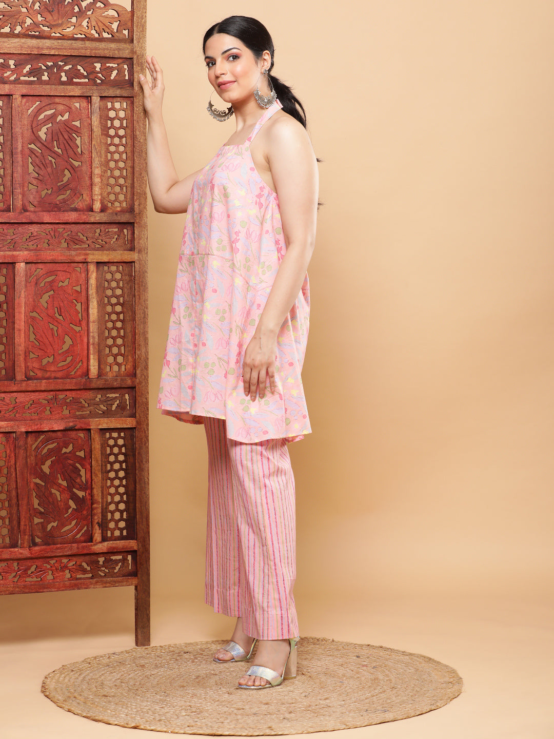 BohoJazz Pink Vacay Halter Top with Comfort Pants Co-ord Set