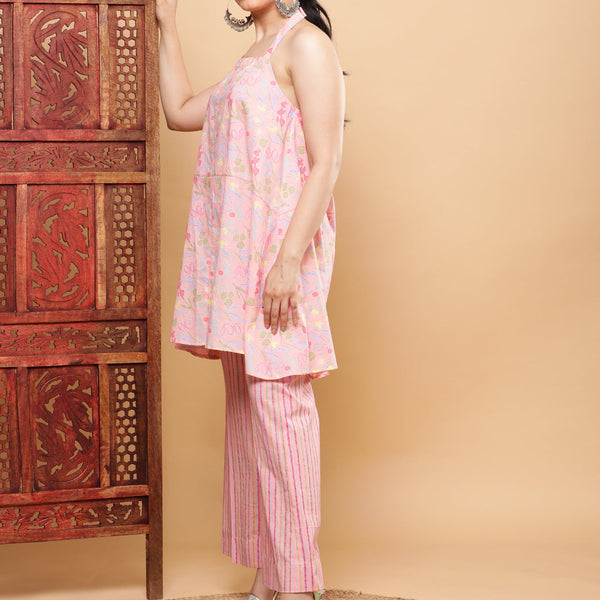 BohoJazz Pink Vacay Halter Top with Comfort Pants Co-ord Set
