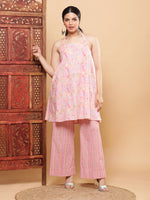 Thumbnail for BohoJazz Pink Vacay Halter Top with Comfort Pants Co-ord Set
